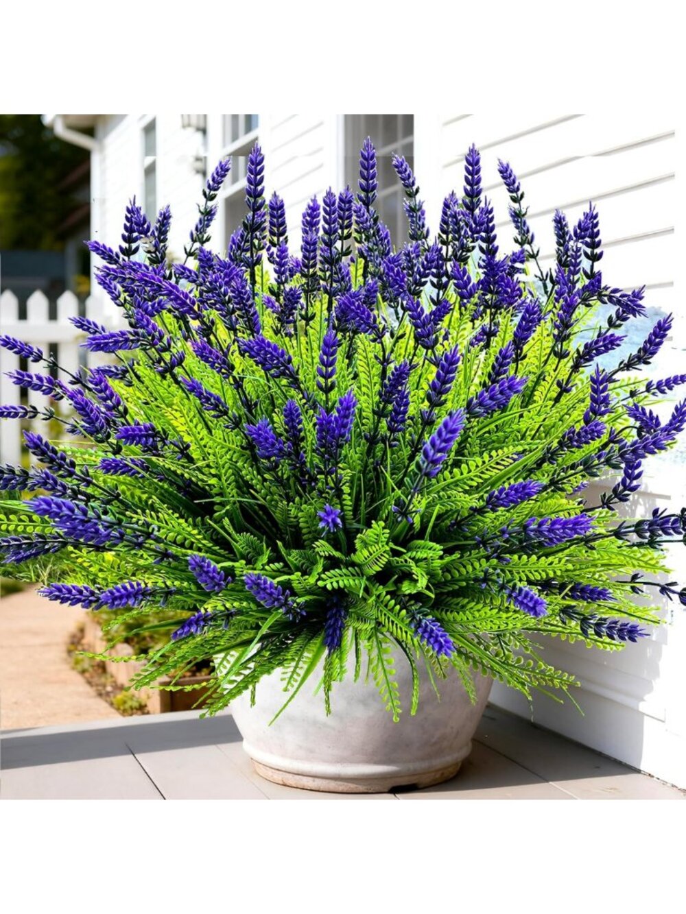 17.8" UV Resistant Faux Lavender & Monkey Grass - Realistic Outdoor Plants for
